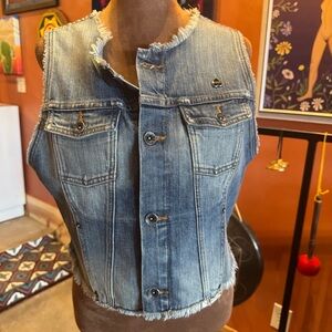 Vans Distressed Denim Vest with Pin and Pockets Women's Size Large